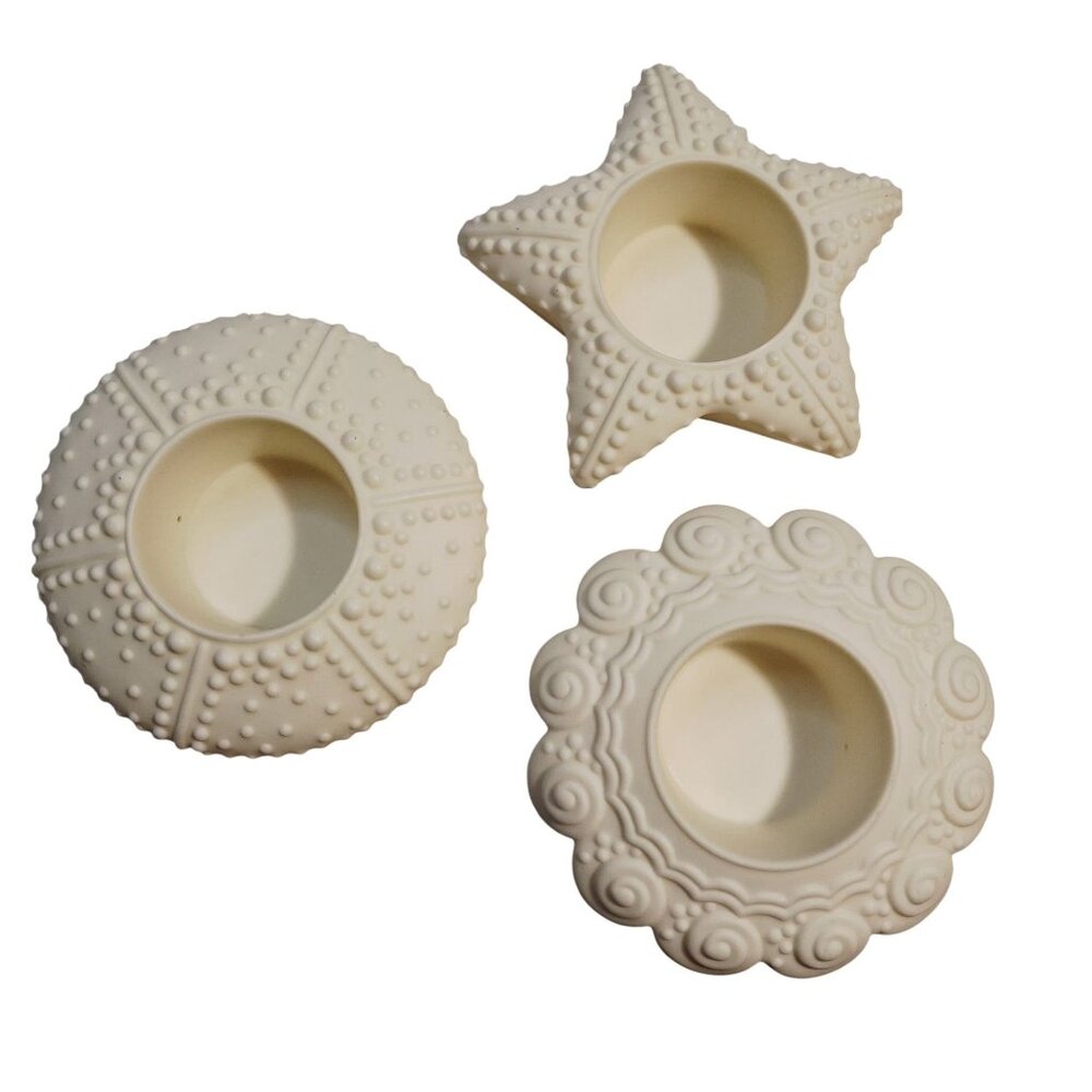 Partylite Ivory Ceramic Tealight Candle Holders Starfish Urchin & Swirl Design S